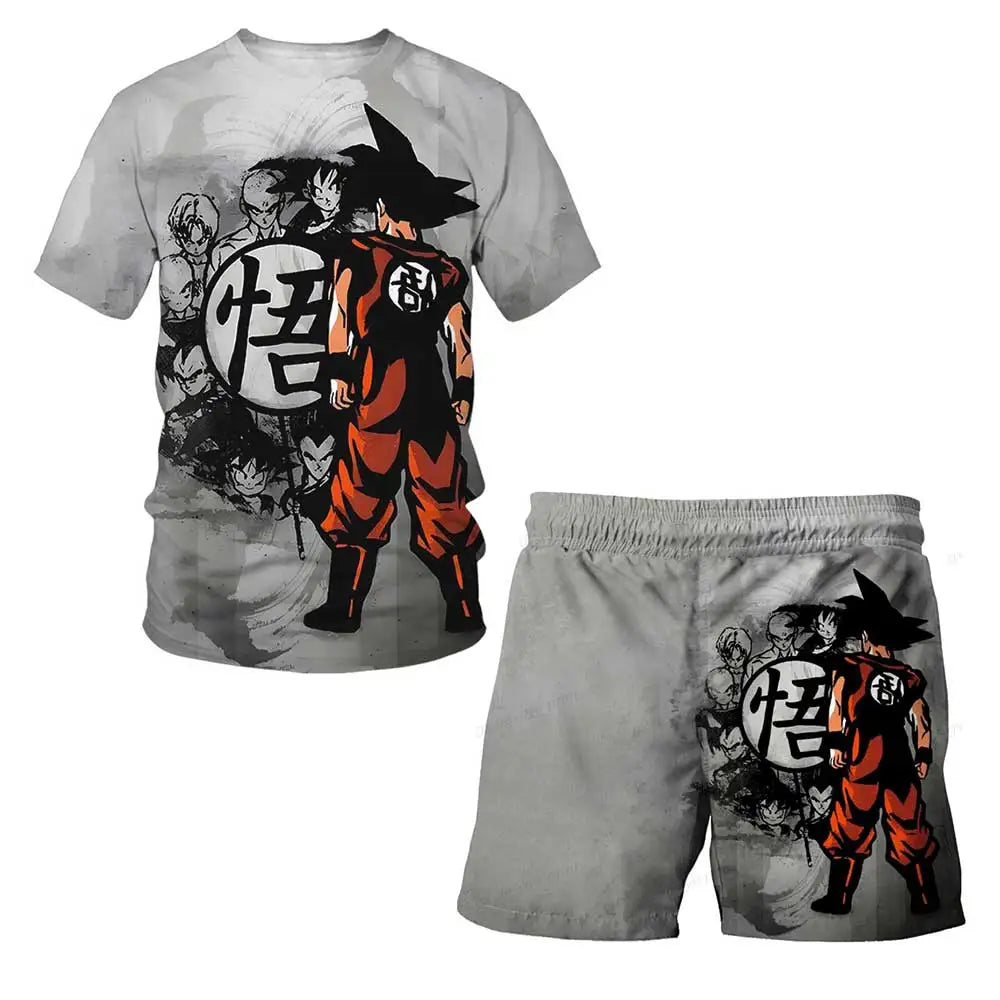 Japanese cartoon Dragon Ball Z T-shirt children's top T-shirt shorts two-piece set for summer boys T-shirt+shorts beach pants