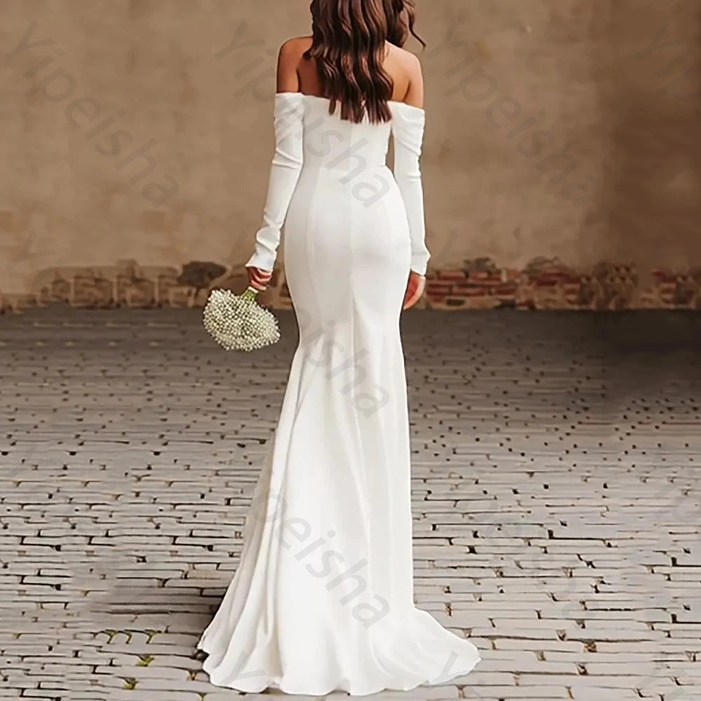 Off-shoulder Mermaid Long Sleeves Sweep Train Evening Dresses Exquisite High Quality Sexy Prom Party Gowns for Women Customized