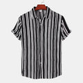 Hawaiian Fashion Black White Striped Plaid Shirt For Men Casual Vacation 3d Print Tops Beach Short Sleeve Summer Street Shirts