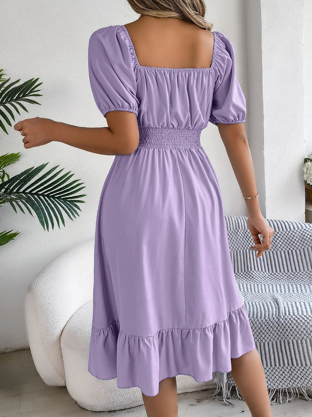 Spring Summer Elegant High Waisted Dress Square Neck Short Sleeved Ruffled Edge Long Dresses for Women 2026 Valentine's Day
