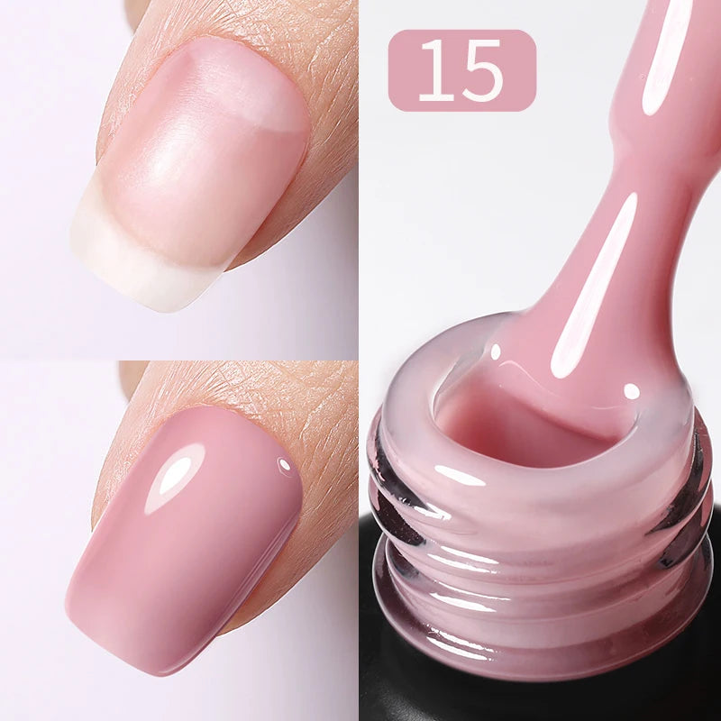 BORN PRETTY 15ml Milky Pink Rubber Base Gel Nail Polish Glitter Semi-Permanent Varnish Soak Off Self Leveling UV LED Polish
