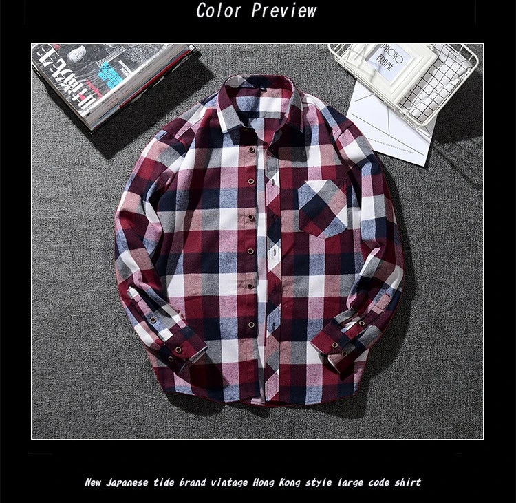 Plus Size M-5XL Men's Western Style Plaid Long Sleeve Shirt, Brushed Flannel Fabric, Loose Fit Casual Wear