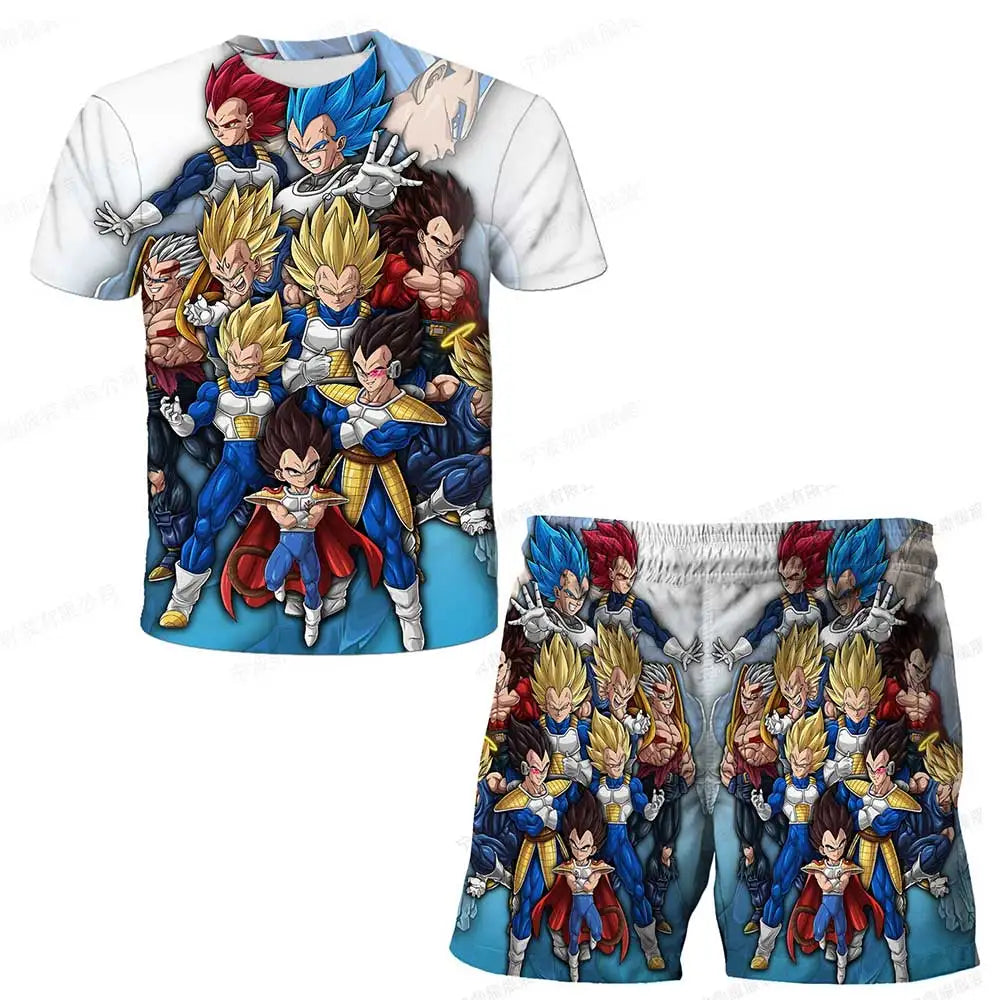 Japanese cartoon Dragon Ball Z T-shirt children's top T-shirt shorts two-piece set for summer boys T-shirt+shorts beach pants