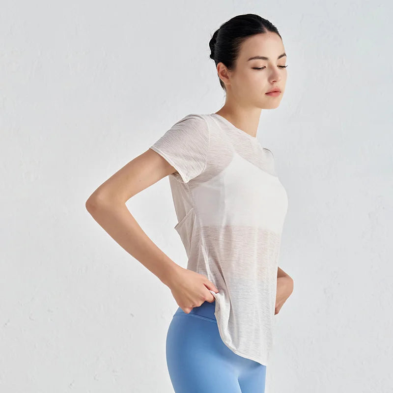 TRY TO BN Gym Tops Women Short Sleeve Sports Fitness Nylon Hollow Back Breathable Women's T-Shirt Training Runing Yoga Clothing