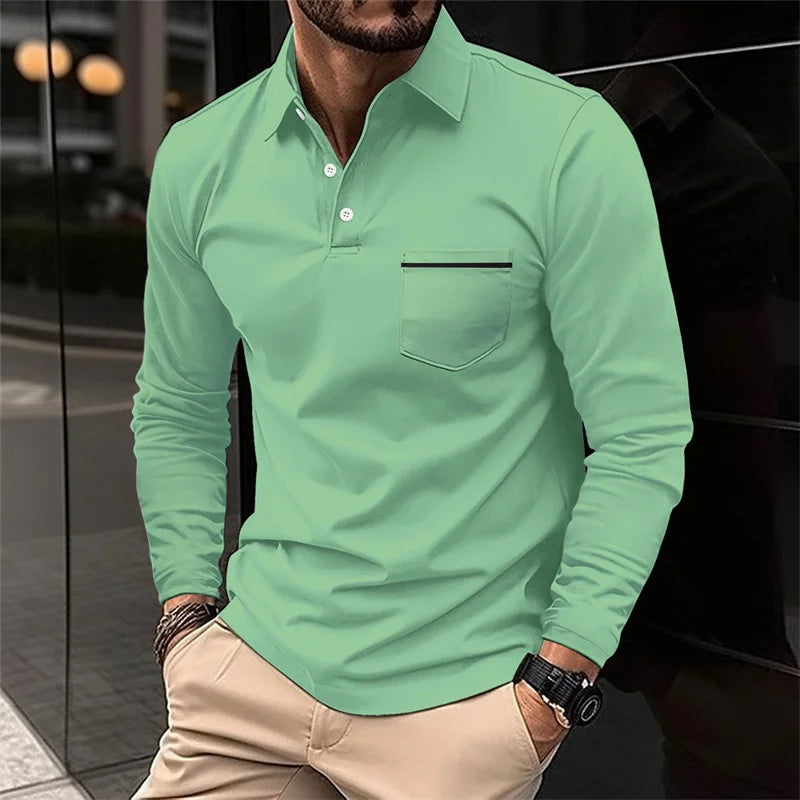 2025 Spring and Autumn New Men's Lapel Zipper Polo Shirt Long Sleeve Casual Business POLO Shirt Breathable Comfortable Versatile