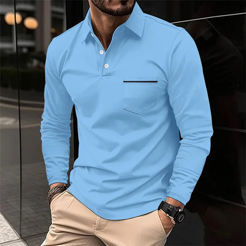 2025 Spring and Autumn New Men's Lapel Zipper Polo Shirt Long Sleeve Casual Business POLO Shirt Breathable Comfortable Versatile