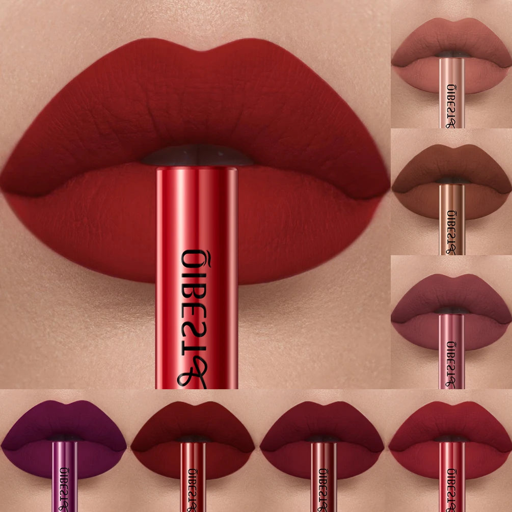 QIBEST Matte Liquid Lipstick Waterproof Long Lasting Velvet Lip Gloss Tint Tube Matte Nude Pigment Red Lipgloss Lips Makeup