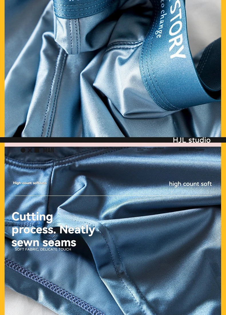 3PCS/Pack Luxury Ice Silk Satin-like Boxers Summer Smooth Cool Solid Men's Underpants Breathable Mesh Crotch Panties Underwear