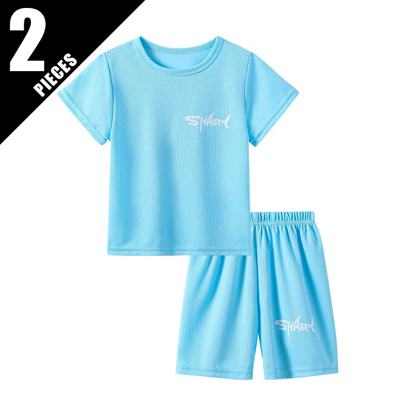 2/3pcs Children's Solid Color Shark Letter Quick-drying Shorts Boys Leisure Aports Running Pants Holiday Beach Hot Pants Student