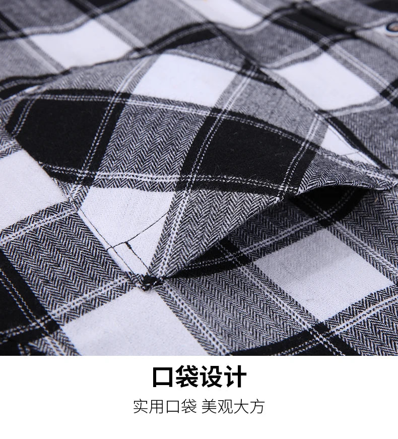 Men's 100% Pure Cotton Flannel Soft Regular-fit Long Sleeve Brushed Shirt Single Pocket Comfortable Casual Plaid Shirts 11XL-9XL