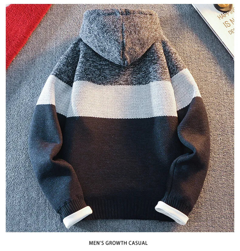 Men's Cardigan Knitting Sweaters Hooded Jacket Cardigans Zipper Up Hood Streetwear Mens Casual Sweatwear