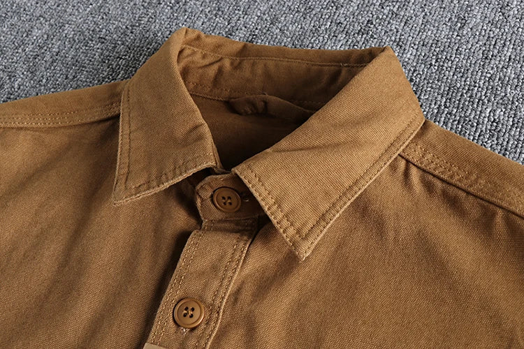 Sleeve patch washed grain woven cotton long sleeve shirt Men's daily tooling retro trend youth thin coat