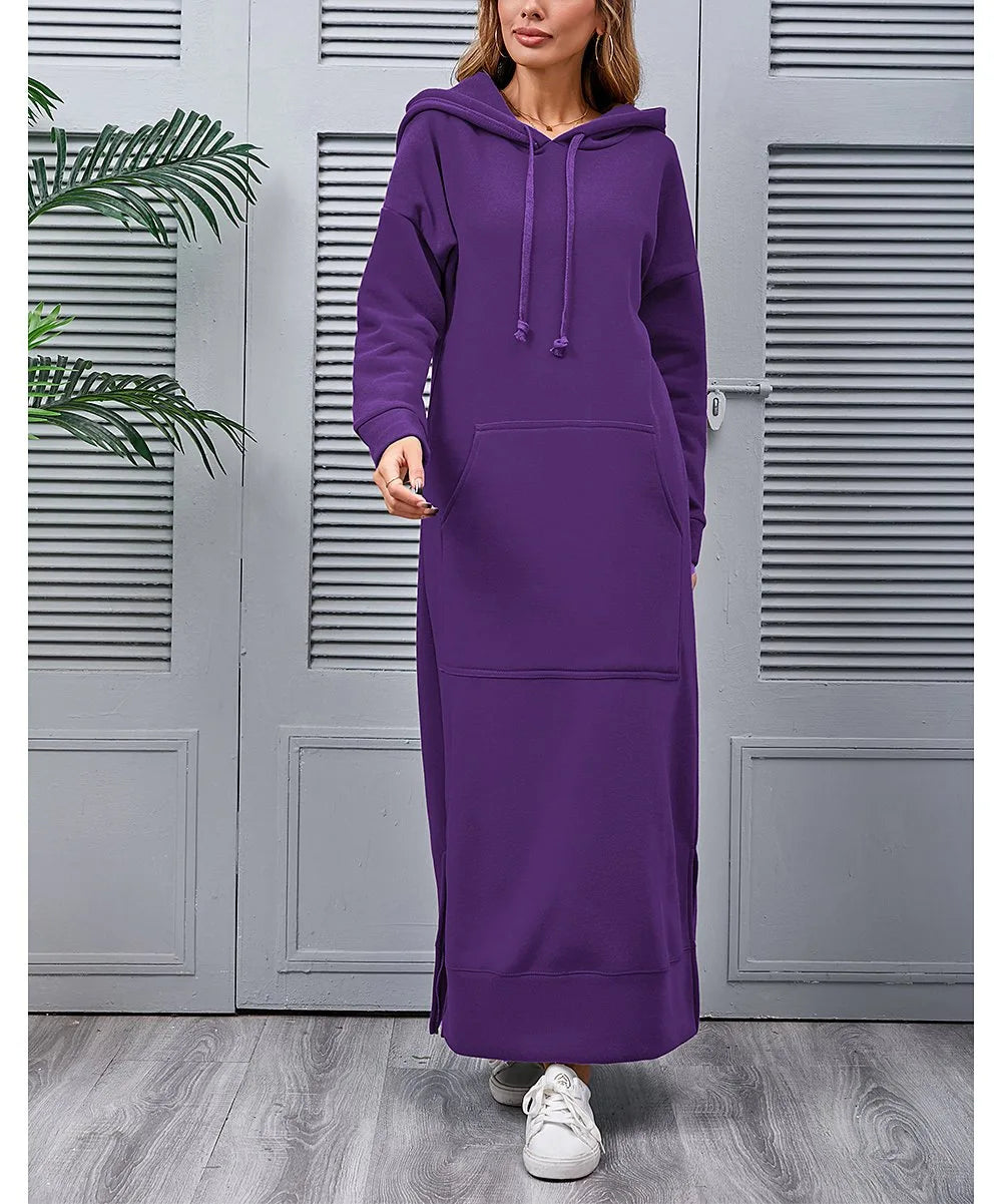 Autumn Winter New plus Size Loose Knitted Long Dress Hoodie Fleece Casual Fashion Dress Large Pocket Skirt Elegant Commute