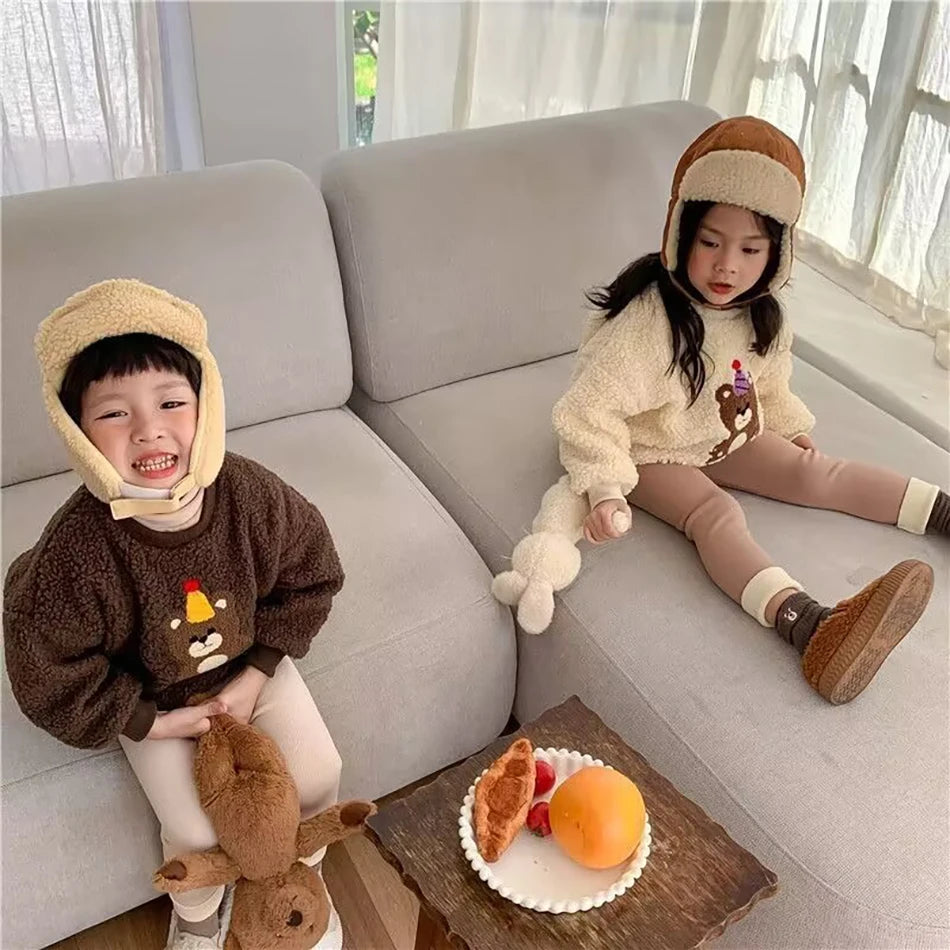New Arrival Unisex Kids' Plush Warmth Bottoms with Cartoon Patterns Ideal for Autumn and Winter Outdoor Activities Kids Pants