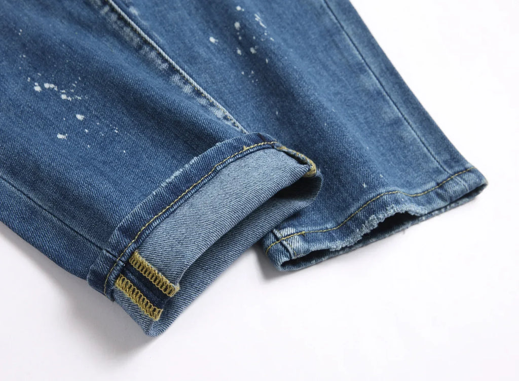 2025 Men's Ripped Jeans Luxury Brand Light Blue Holes Long Trousers Quality Male Fashion Stretch Slim Pants Men Skinny Jeans