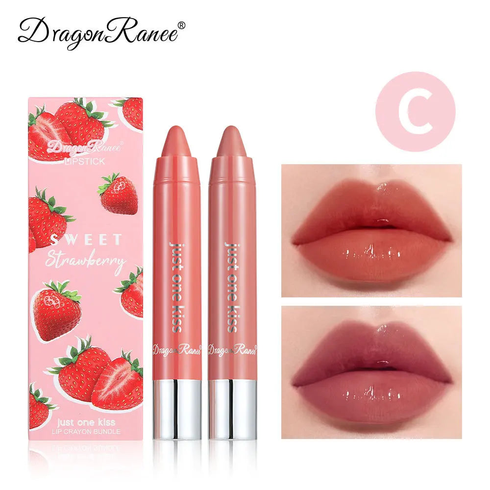Dragon Ranee 2pcs/set Moisturising Crayon Lipstick Pencil Long Lasting Moisturising Lip Liner Solid Fruit Lip Nectar