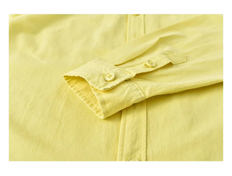 Basic Men's Long-Sleeve Cotton Shirt - Casual and Versatile Spring Style 100% Cotton Solid Color Casual Shirt