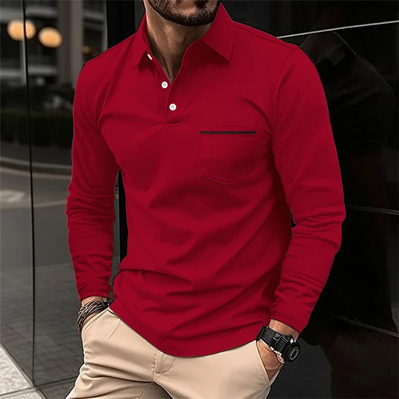 2025 Spring and Autumn New Men's Lapel Zipper Polo Shirt Long Sleeve Casual Business POLO Shirt Breathable Comfortable Versatile