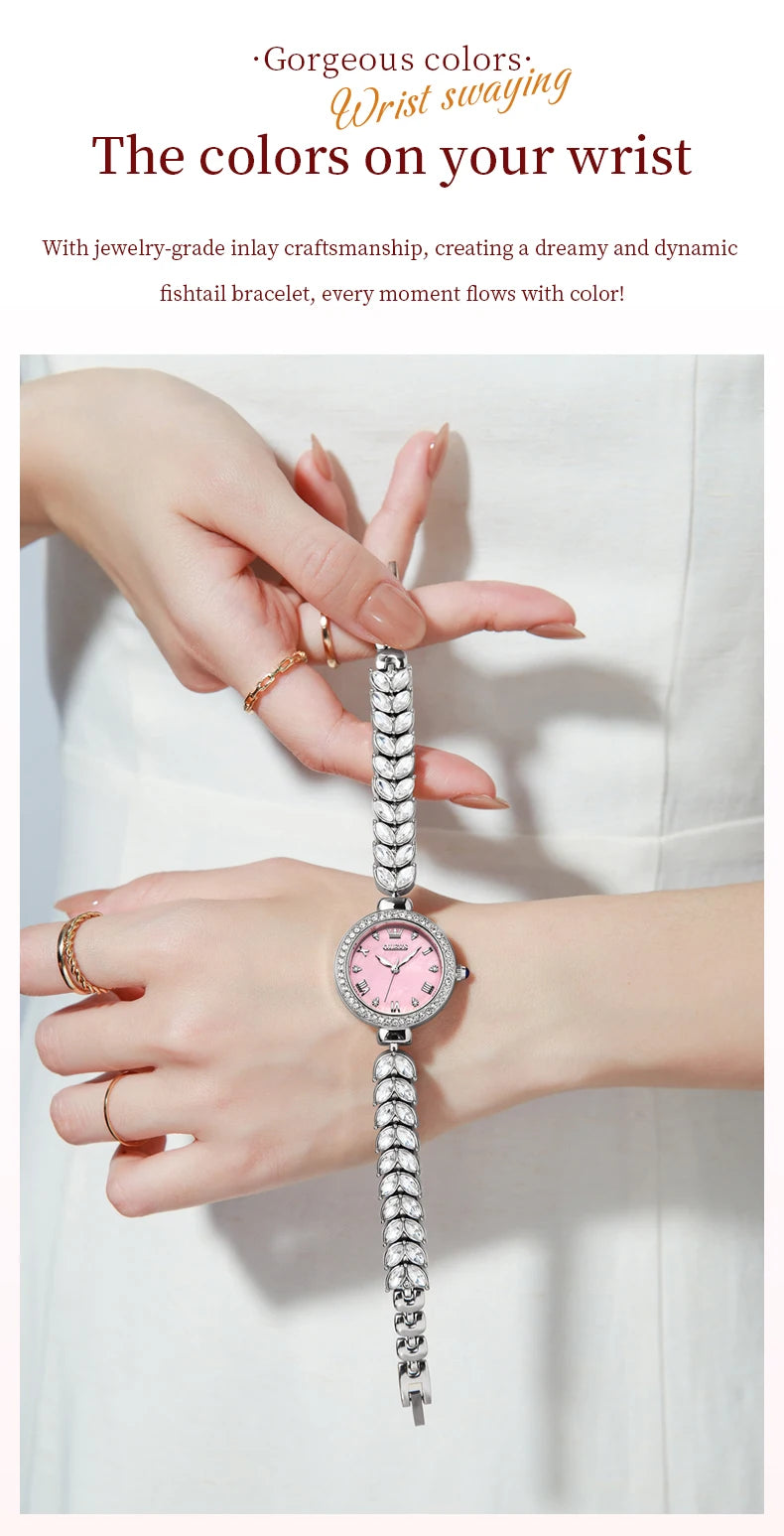 OLEVS 9971 Original Quartz Watches for Woman Fashion Full Diamond Mermaid Bracelet Wrist Watch Luxury Elegant Ladies Dress Watch