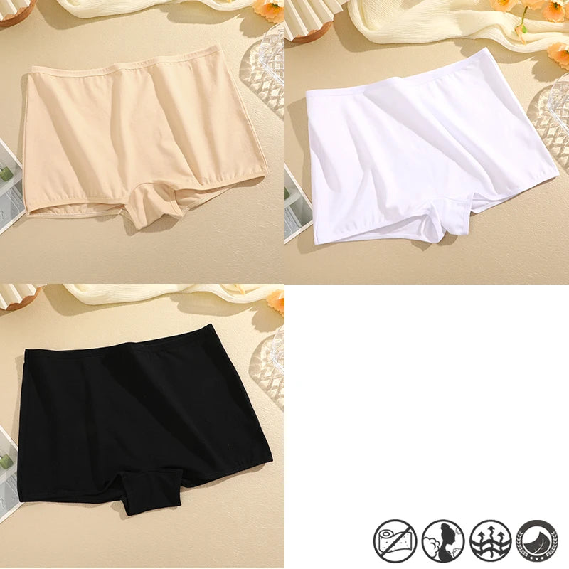 FINETOO 3PCS/SET Women's Cotton Panties Seamless Sports Boxers Underwear Female Solid Color Briefs Cozy Intimate Underpants Soft