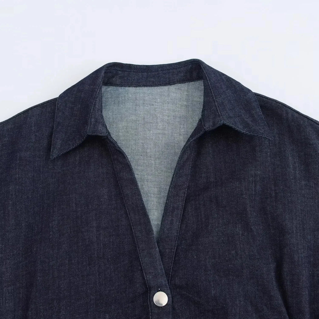 Denim Dress Women's Spring Summer Casual Long Dresses For Women 2025 New Fashion Ruched Short Sleeve Streetwear Midi Dress