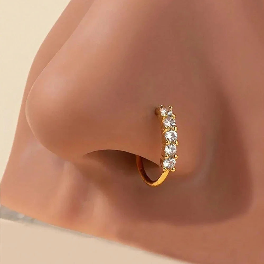 1pc Fashion Accessory For Nightclub Party,Stainless Steel Nose Ring Cubic Zirconia Inlaid Luxury Nose Ring For Women