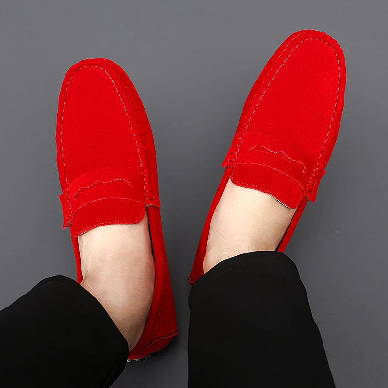 Suede Leather Penny Peas Loafers Men Women Boys Driving Shoes Big Size 35-48 Moccasins Slip on Flats Designer Mens Loafers Pink