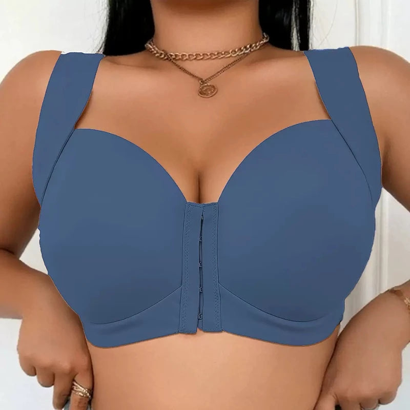 Large Size Seamless Women's Front Button Bra Vest-Style Fixed Cup Comfortable All Day Wear Breast-Shrinking Underwear