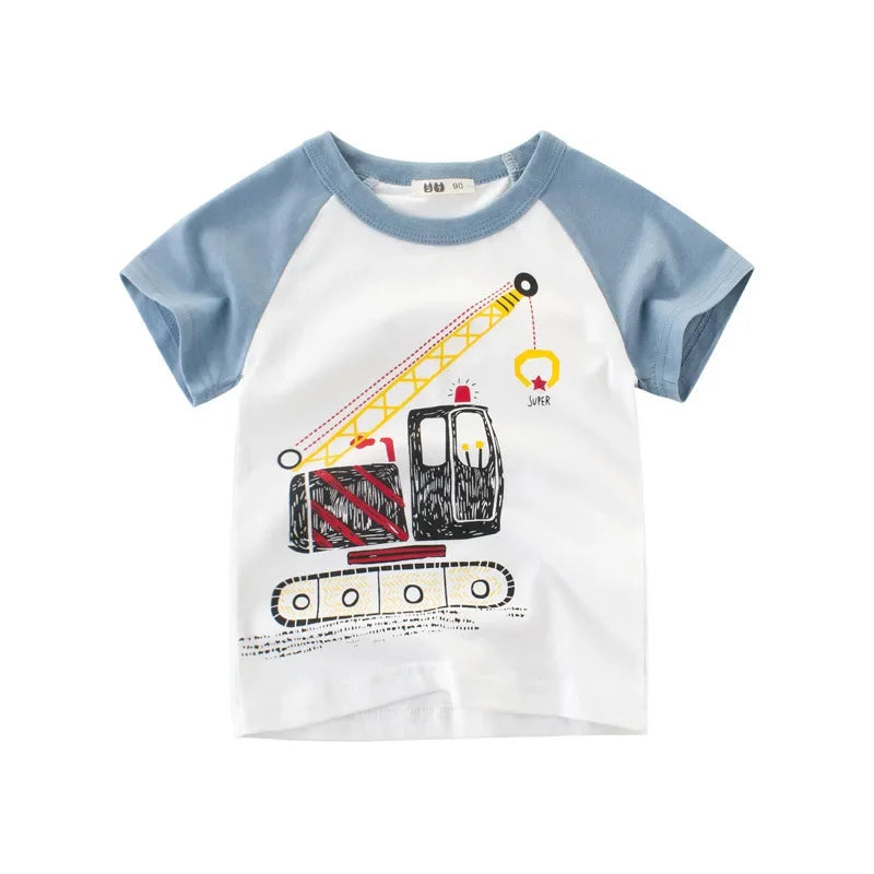 2 3 4 5 6 7 8 9 Years Boys Short Sleeve T-shirts Korean Version Kids Clothing Children Cotton Tees Summer Cartoon Tops