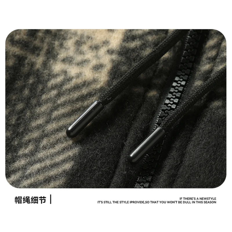 Men's New Plaid Hooded Jacket Sweater Autumn/Winter Fleece Coat Thickened Warm Casual Clothing Windproof Outerwear