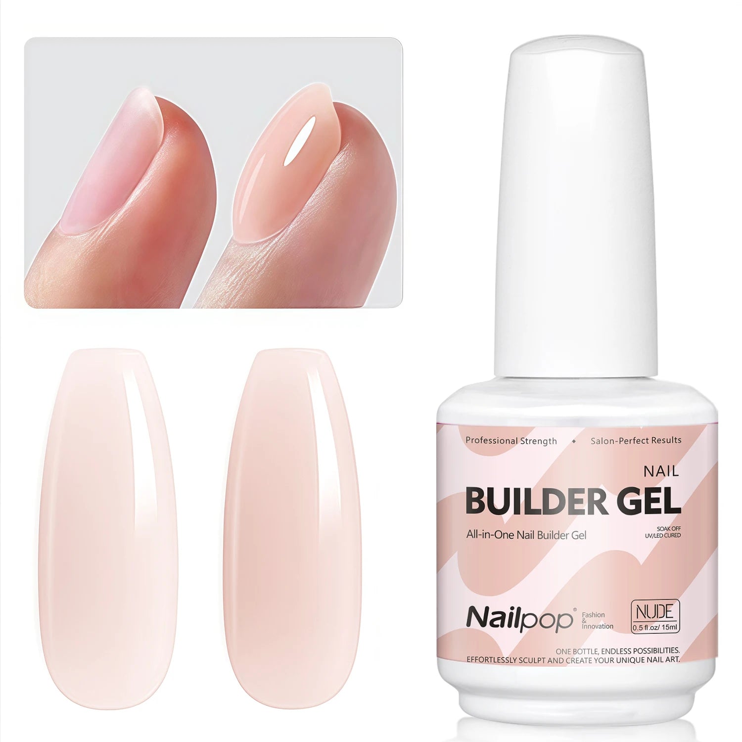 Nailpop HEMA/TPO Free Top Base Coat Gel Polish 15ml Clear Soak Off UV/LED Cured Professional Art Salon Home Use Long Lasting 1Pc