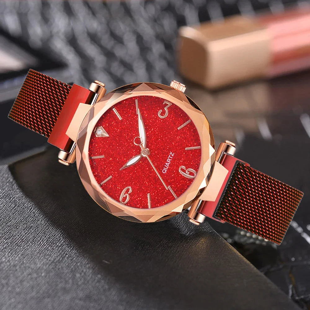 Women Watch  Top Brand Luxury Magnetic Starry Sky Lady Wristwatch Mesh Female Clock Rose Gold Relogio Feminino