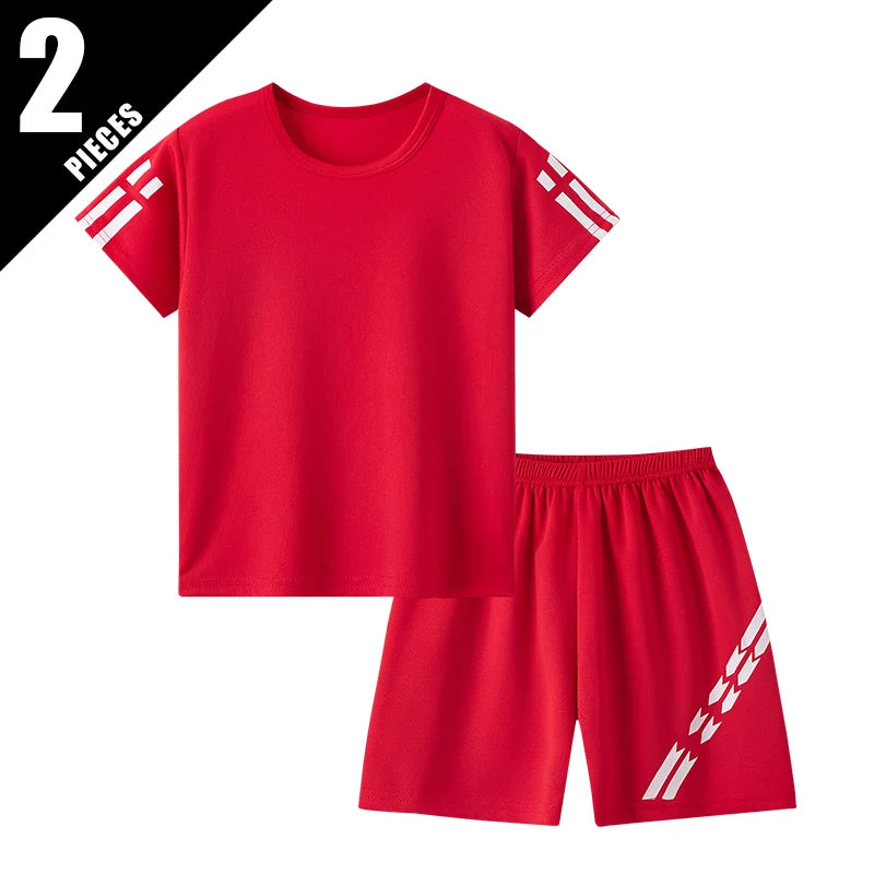 2/4 Pcs Boys' Summer Solid Color Quick Drying Breathable Set Big Kids' Loose Sports Running Hiking Outdoor Short sleeved Shorts