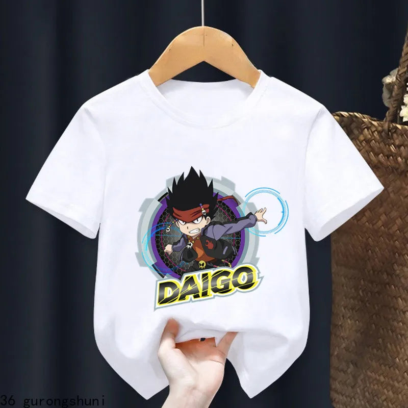 2024 Beyblade Burst Evolution Print Kids T Shirt Girls Summer Tops Baby Boys Clothes Cartoon Children Short Sleeve T-shirt