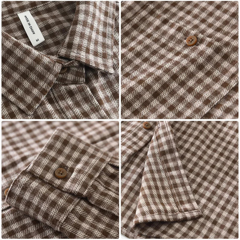 Vintage Plaid Long Sleeve Shirts for Men Clothing Trend Big Pockets Soft Men Shirts CM7390