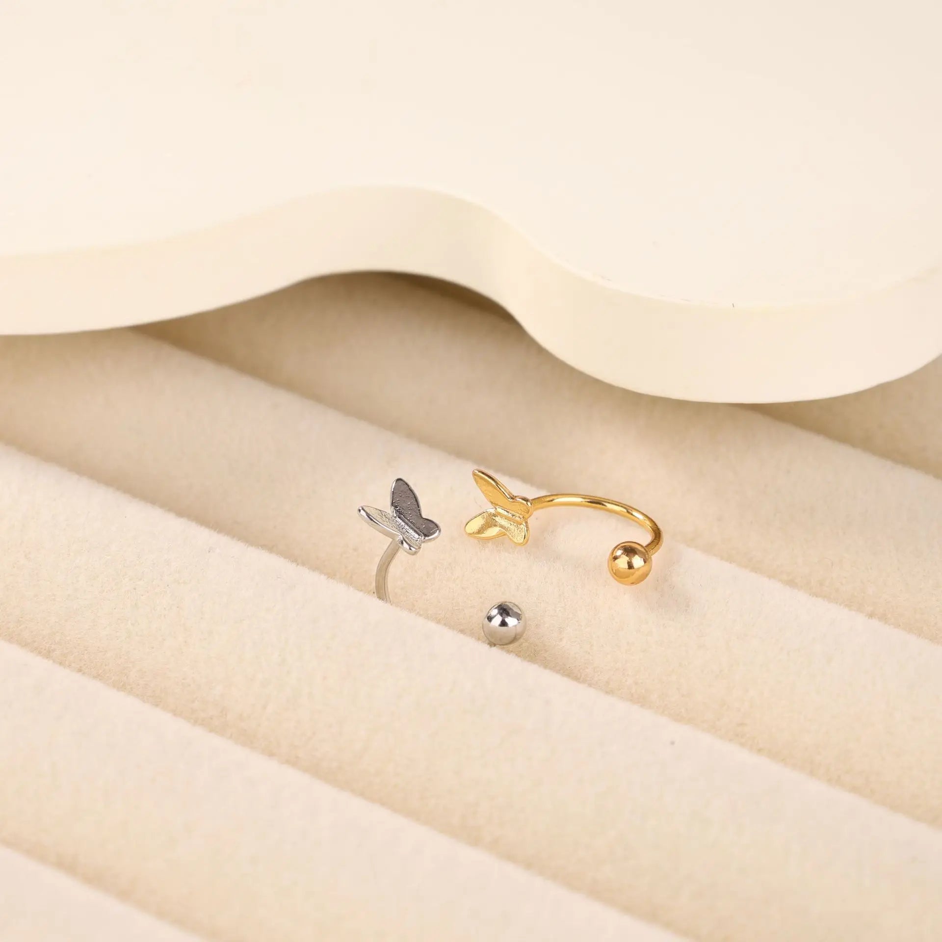 1Pc Simple Butterfly Nose Ring, 18K Gold Plated Stainless Steel Piercing Jewelry for Women Daily Wear Body Piercing Accessory