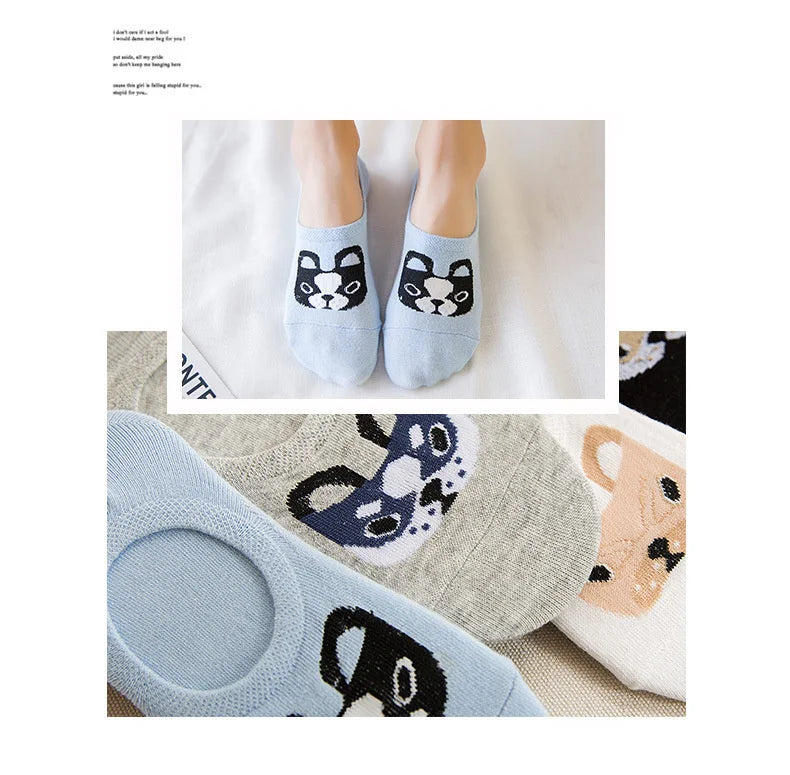 Spring Summer Cotton comfortable Cartoon Animal dog Invisible ankle boat Socks Puppy Woman girl boy hosier 1pair=2pcs ws103