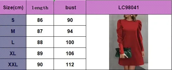 2025 Spring and Autumn New Round Neck Bubble Sleeve Button Decorative Long Sleeve Dress