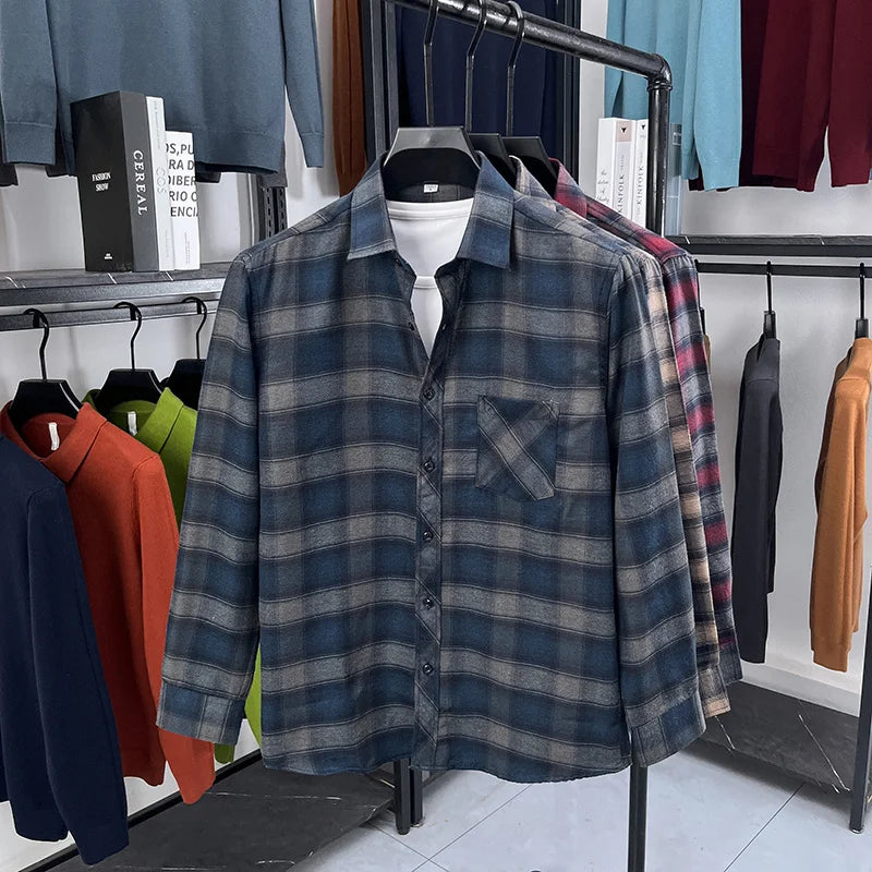 2025 Autumn New Men's Printed Striped Long Sleeved Shirt Casual Fashion Versatile Men's Top