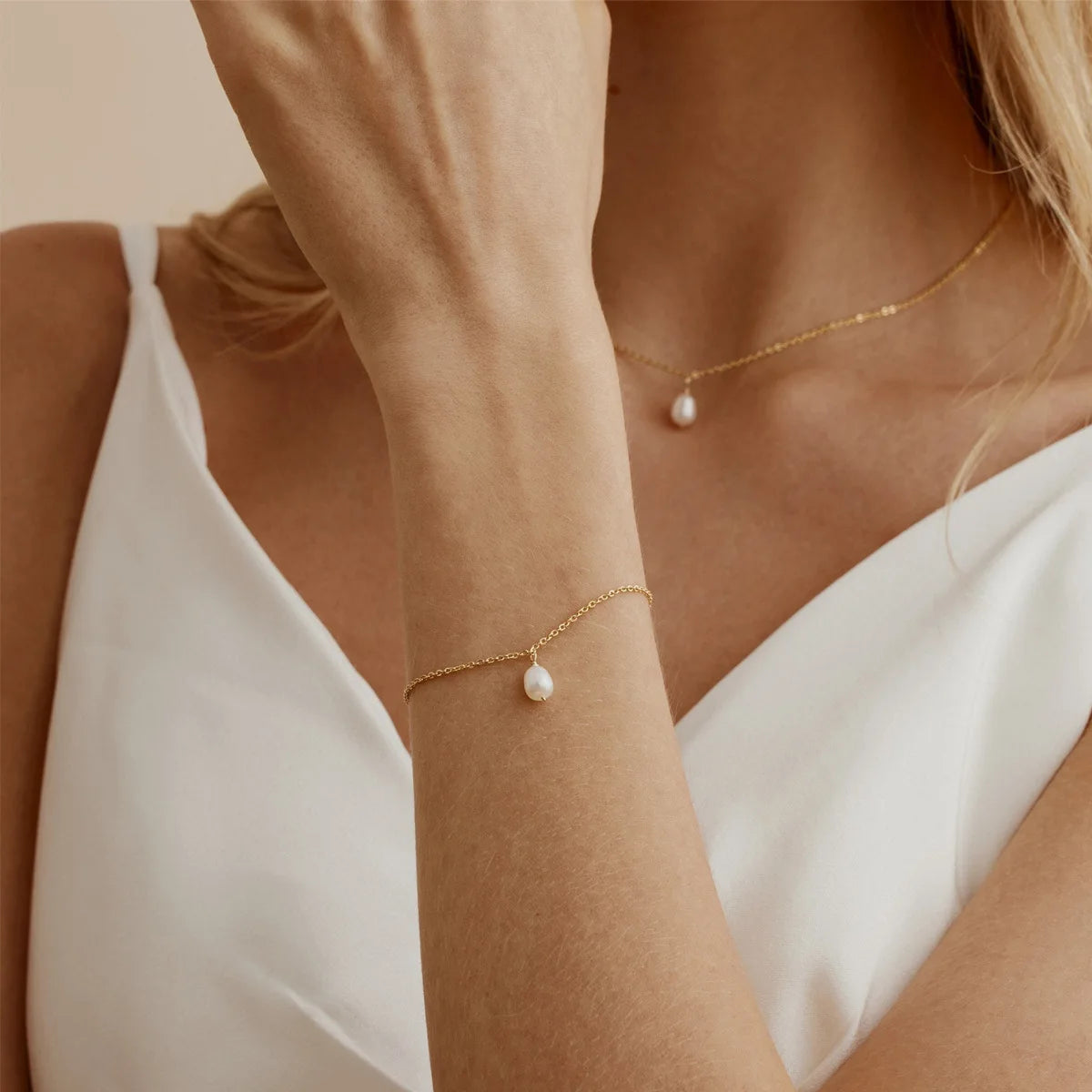 18K Gold Plated Stainless Steel Freshwater Pearl Pendant Necklace Bracelet French Vintage Set INS Style Geometric Shape Women...