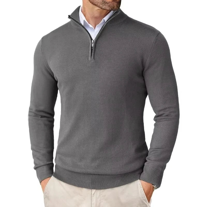 Men's Quarter Zip Up Sweaters Slim Fit Lightweight Pullover Outdoor Mock Neck Tops Half Turtleneck Knitted Streetwear