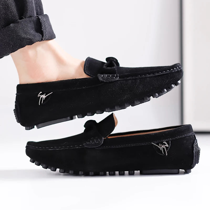 Suede Leather Men Loafers Handmade Slip-On Dress Shoes Comfortable Cushioned Insole Business Casual Shoes Man Driving Moccasins