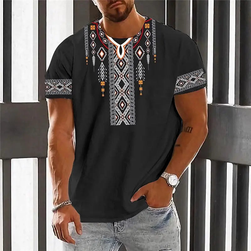 Vintage Ethnic Style Men's T Shirt  Dashiki Traditional Wear Clothing Short Sleeve Casual Retro Streetwear Clothes For Men tops