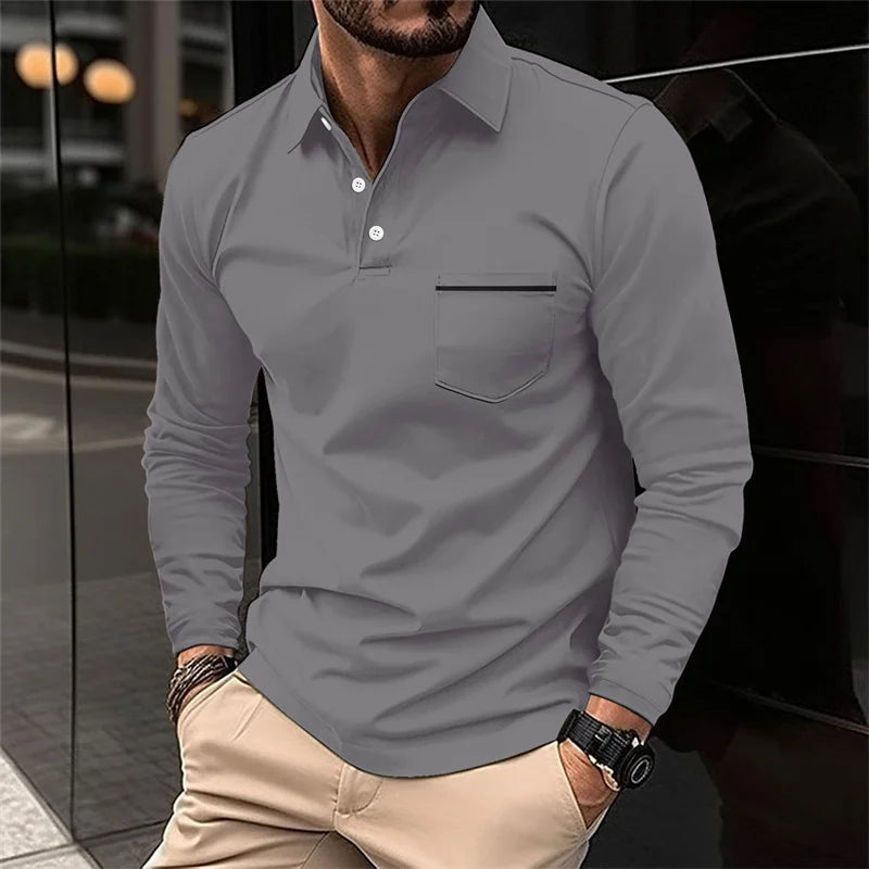 2025 Spring and Autumn New Men's Lapel Zipper Polo Shirt Long Sleeve Casual Business POLO Shirt Breathable Comfortable Versatile