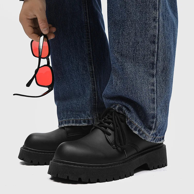 Plus Size Men Leather Shoes Black Platform Lace Up Casual Shoes for Young Men British Style Business Social Shoes Zapatos Hombre