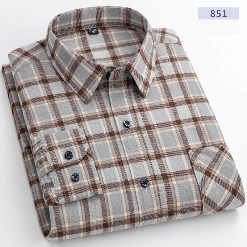 Cotton Flannel Mens Checkered Shirts Long Sleeve Soft Plaid Shirt for Men Leisure Classical Vintage Comfortable Man Clothing New