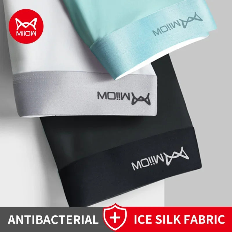 MiiOW 3Pcs Ice Silk Men Underwear Boxers 3A Breathable Crotch Man Underpants Graphene Antibacterial Men's Panties Boxer Trunks