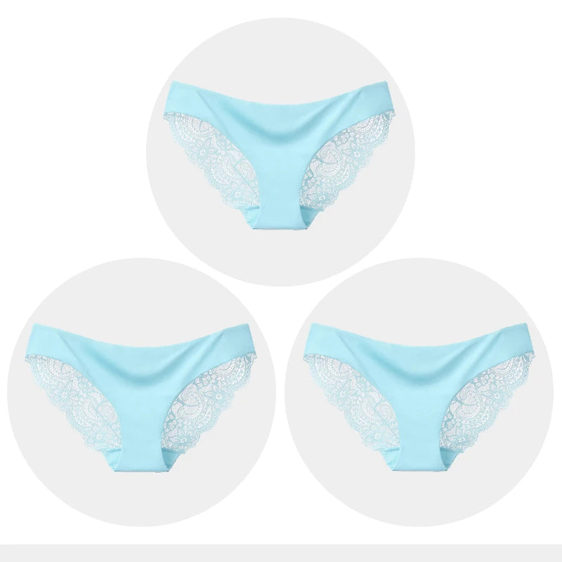 Women's Seamless Underwear Leopard Intimate Women Sexy Lace Black Floral Panties Seamless Panty 3pcs/set