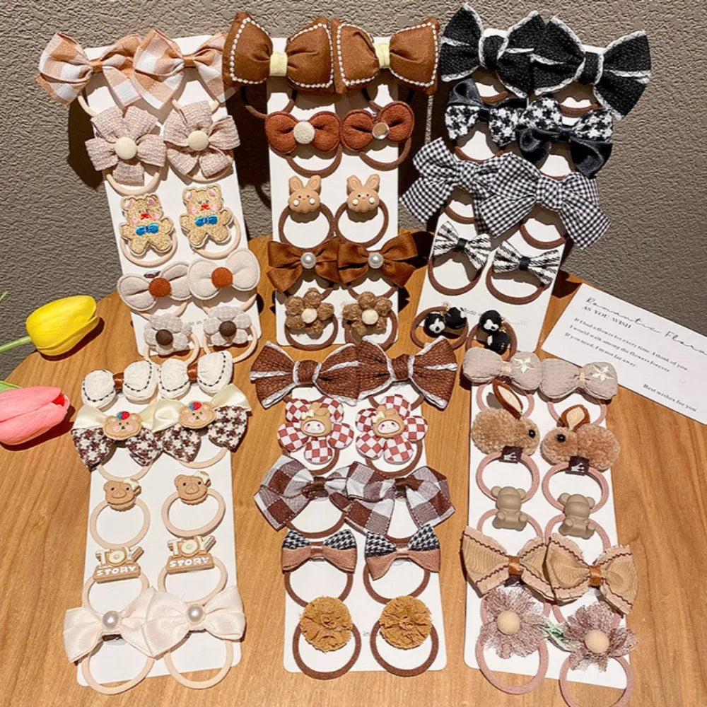 10Pcs/Set Girls Cartoon Hair Band Sweet Bow Hair Ties Elastic Rubber Band Princess Flower Scrunchies Kids Hair Accessories