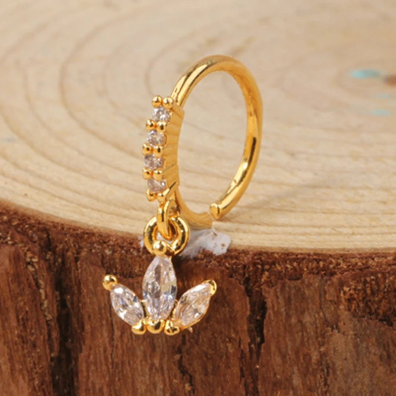 Gold Plated Pendant Nose Ring Hoop for Women Crystal Nose Hoop Protection Jewelry Nose Piercing Cartilage Earring Piercing